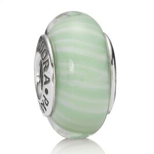 PANDORA Authentic Murano Glass Light Green Candy Stripe Charm